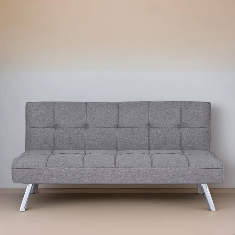 Canapé-lit futon convertible 2 places gris/mandarine/bleu marine/café