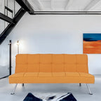 Canapé-lit futon convertible 2 places gris/mandarine/bleu marine/café