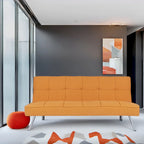 Canapé-lit futon convertible 2 places gris/mandarine/bleu marine/café