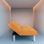 Canapé-lit futon convertible 2 places gris/mandarine/bleu marine/café
