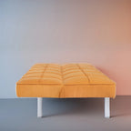 Canapé-lit futon convertible 2 places gris/mandarine/bleu marine/café