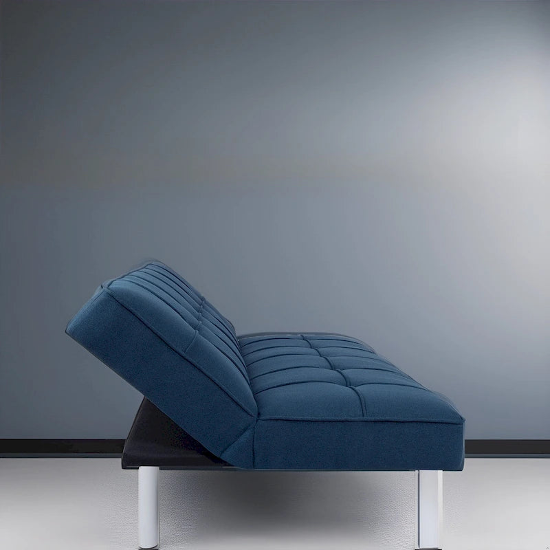 Canapé-lit futon convertible 2 places gris/mandarine/bleu marine/café