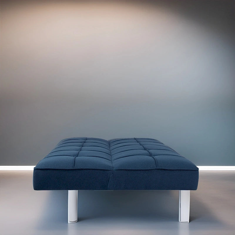 Canapé-lit futon convertible 2 places gris/mandarine/bleu marine/café