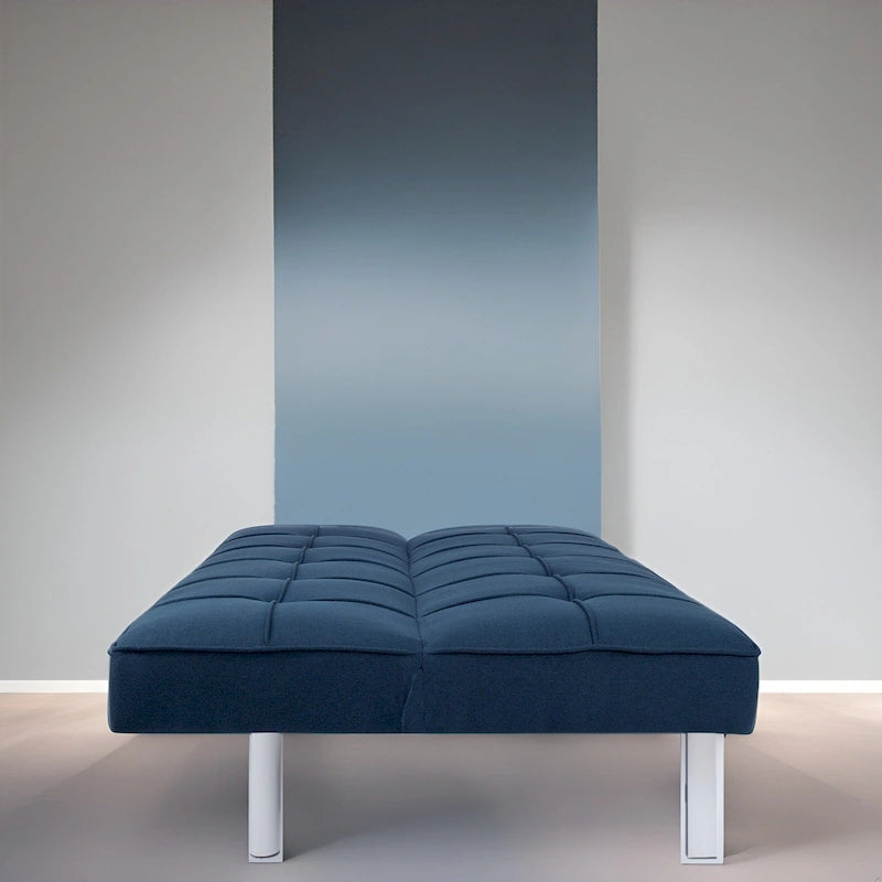 Canapé-lit futon convertible 2 places gris/mandarine/bleu marine/café