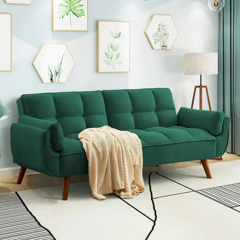 Canapé-lit futon convertible 4 couleurs avec dossier inclinable et 2 accoudoirs oreillers pour 2 personnes