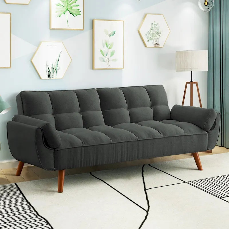 Canapé-lit futon convertible 4 couleurs avec dossier inclinable et 2 accoudoirs oreillers pour 2 personnes