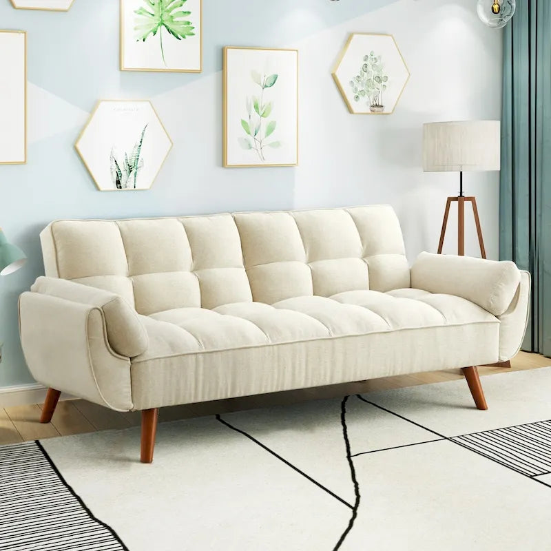 Canapé-lit futon convertible 4 couleurs avec dossier inclinable et 2 accoudoirs oreillers pour 2 personnes