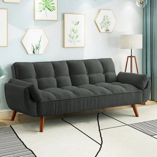 75.39 Futon Sofa Bed, Convertible Folding Futon Couch Recliner Lounge For Living Room With 2 Pillow/Armrest