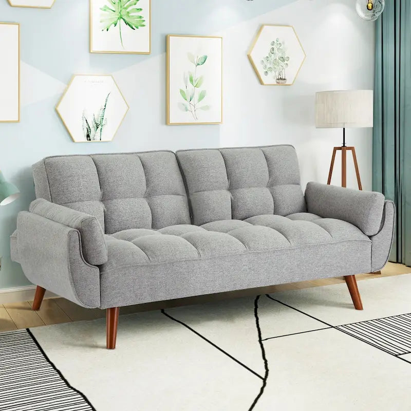 Canapé-lit futon convertible 4 couleurs avec dossier inclinable et 2 accoudoirs oreillers pour 2 personnes