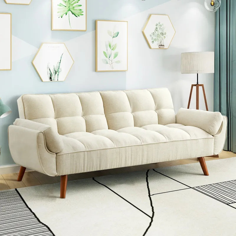 Canapé-lit futon convertible 4 couleurs avec dossier inclinable et 2 accoudoirs oreillers pour 2 personnes