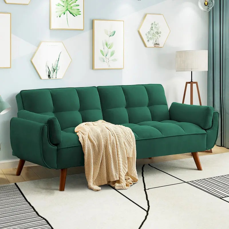 Canapé-lit futon convertible 4 couleurs avec dossier inclinable et 2 accoudoirs oreillers pour 2 personnes