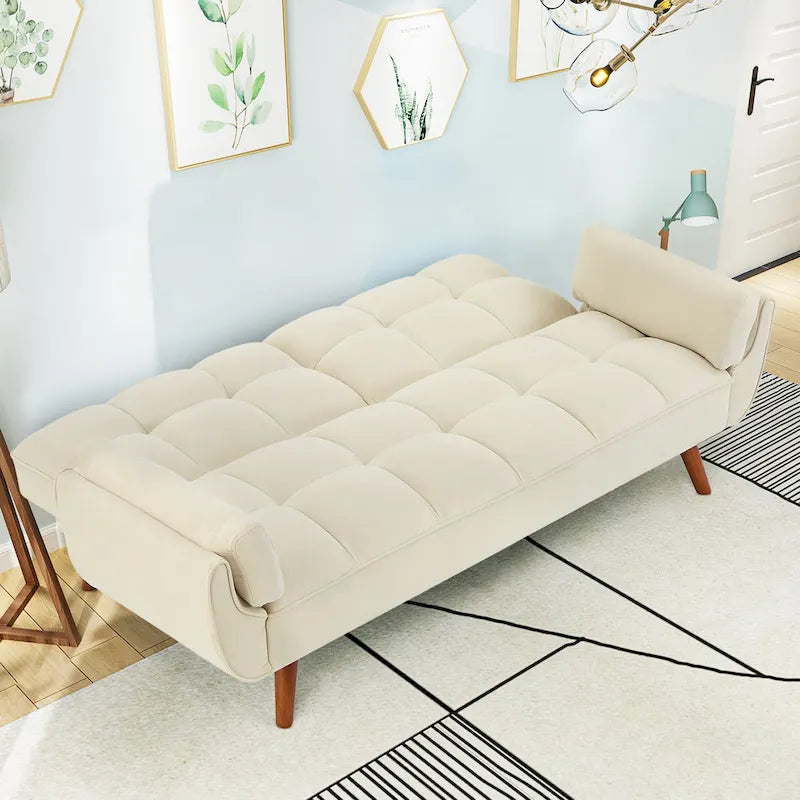 Canapé-lit futon convertible 4 couleurs avec dossier inclinable et 2 accoudoirs oreillers pour 2 personnes