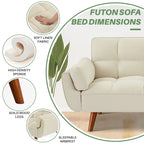 Canapé-lit futon convertible 4 couleurs avec dossier inclinable et 2 accoudoirs oreillers pour 2 personnes