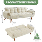 Canapé-lit futon convertible 4 couleurs avec dossier inclinable et 2 accoudoirs oreillers pour 2 personnes