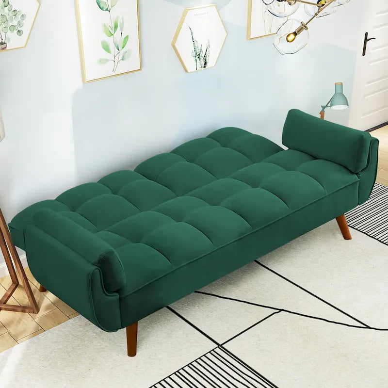 Canapé-lit futon convertible 4 couleurs avec dossier inclinable et 2 accoudoirs oreillers pour 2 personnes
