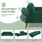 Canapé-lit futon convertible 4 couleurs avec dossier inclinable et 2 accoudoirs oreillers pour 2 personnes