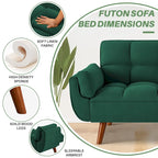 Canapé-lit futon convertible 4 couleurs avec dossier inclinable et 2 accoudoirs oreillers pour 2 personnes
