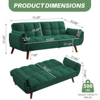 Canapé-lit futon convertible 4 couleurs avec dossier inclinable et 2 accoudoirs oreillers pour 2 personnes