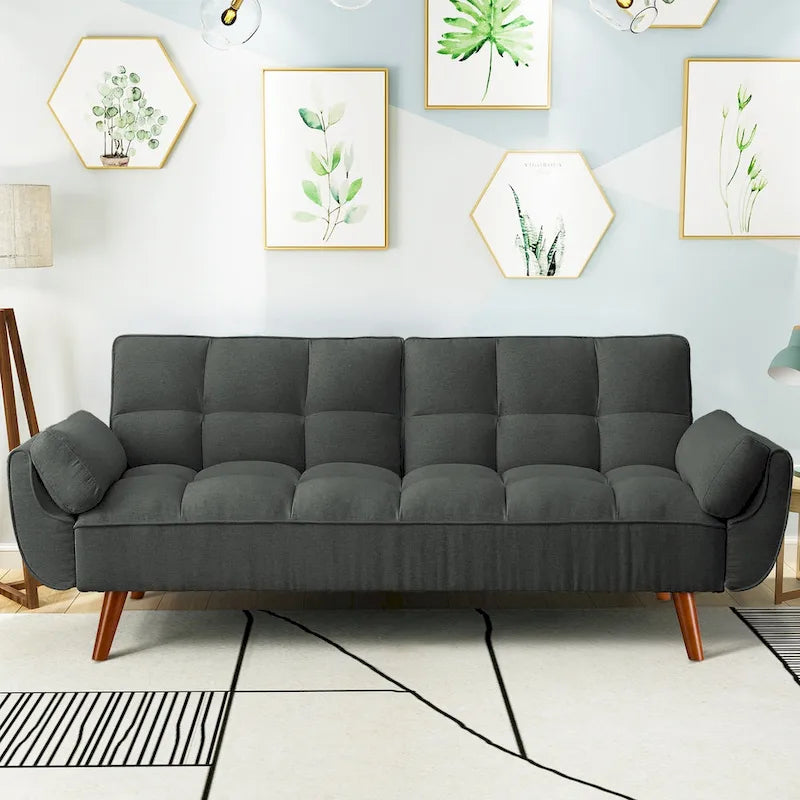 Canapé-lit futon convertible 4 couleurs avec dossier inclinable et 2 accoudoirs oreillers pour 2 personnes