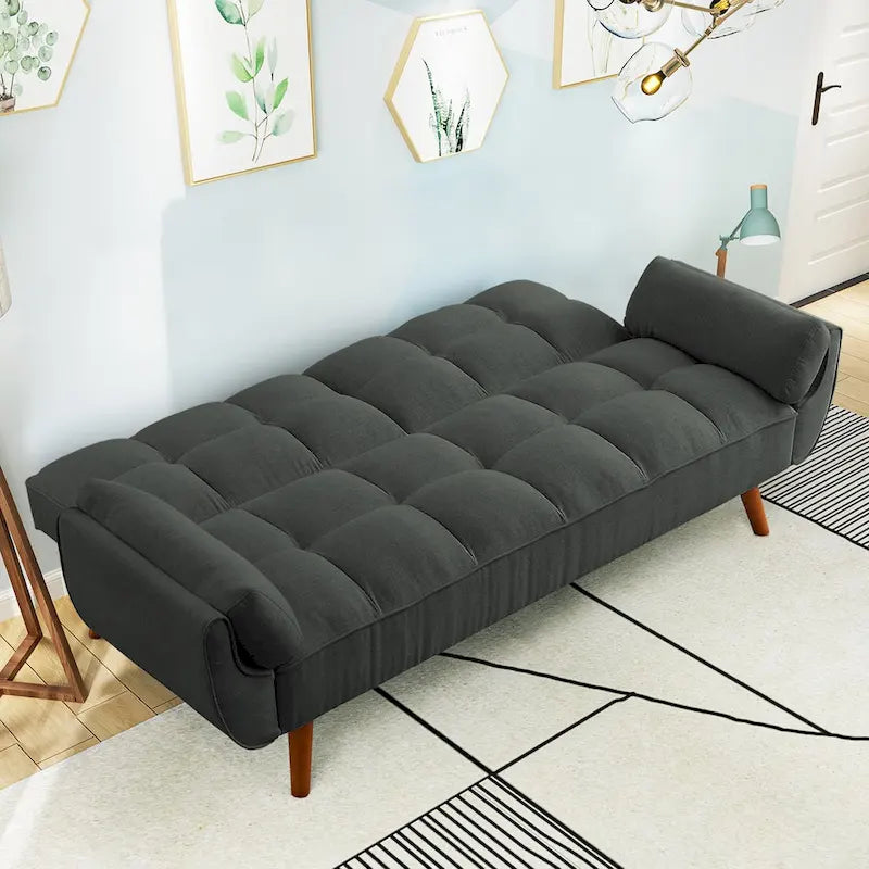 Canapé-lit futon convertible 4 couleurs avec dossier inclinable et 2 accoudoirs oreillers pour 2 personnes