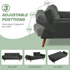 Canapé-lit futon convertible 4 couleurs avec dossier inclinable et 2 accoudoirs oreillers pour 2 personnes