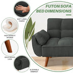 Canapé-lit futon convertible 4 couleurs avec dossier inclinable et 2 accoudoirs oreillers pour 2 personnes