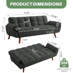 Canapé-lit futon convertible 4 couleurs avec dossier inclinable et 2 accoudoirs oreillers pour 2 personnes
