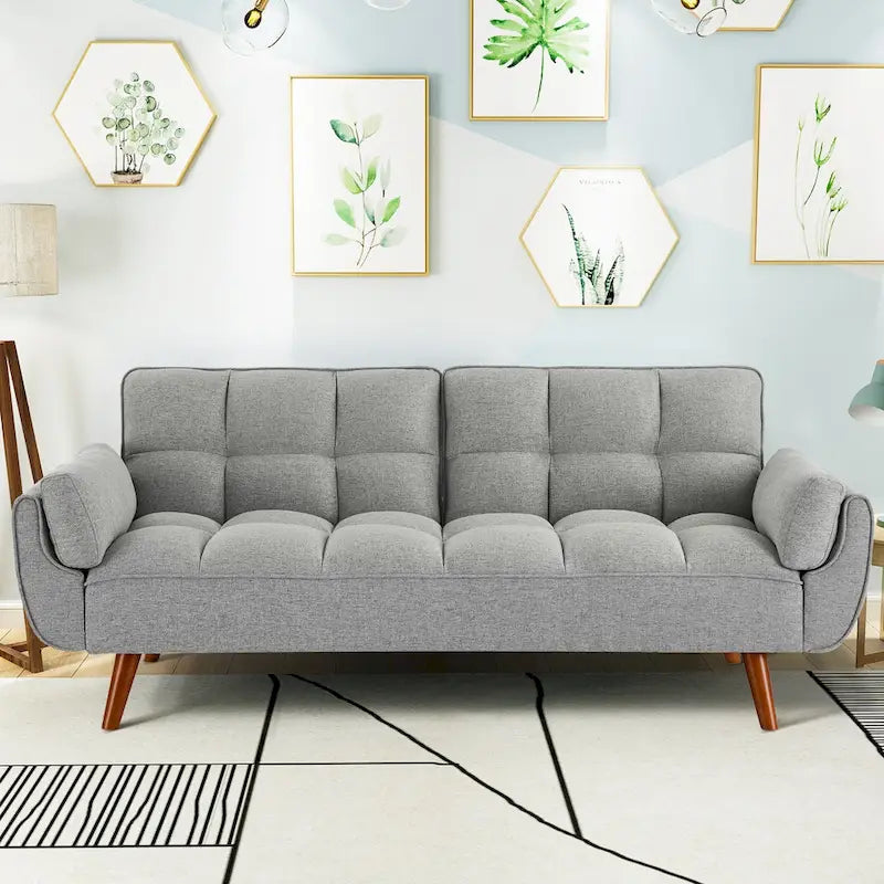 Canapé-lit futon convertible 4 couleurs avec dossier inclinable et 2 accoudoirs oreillers pour 2 personnes