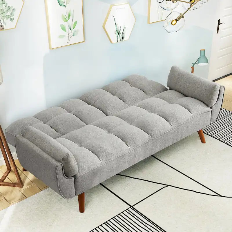 Canapé-lit futon convertible 4 couleurs avec dossier inclinable et 2 accoudoirs oreillers pour 2 personnes