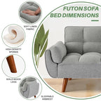 Canapé-lit futon convertible 4 couleurs avec dossier inclinable et 2 accoudoirs oreillers pour 2 personnes