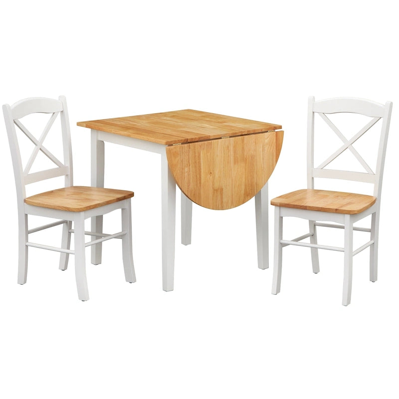 Ensemble de salle à manger en bois d'hévéa à abattants 2 places 5 couleurs (1 table + 2 chaises)