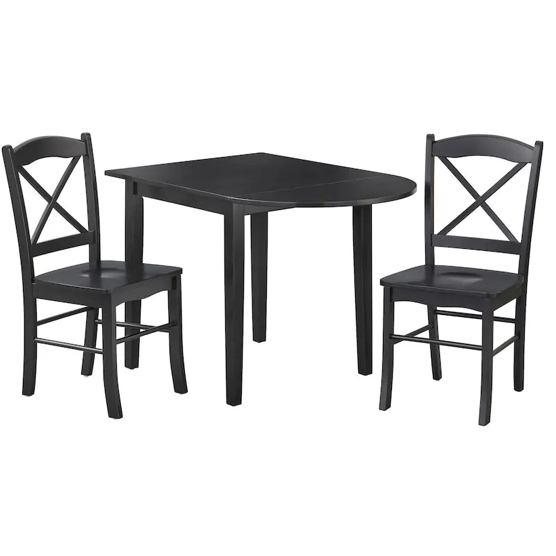 Ensemble de salle à manger en bois d'hévéa à abattants 2 places 5 couleurs (1 table + 2 chaises)