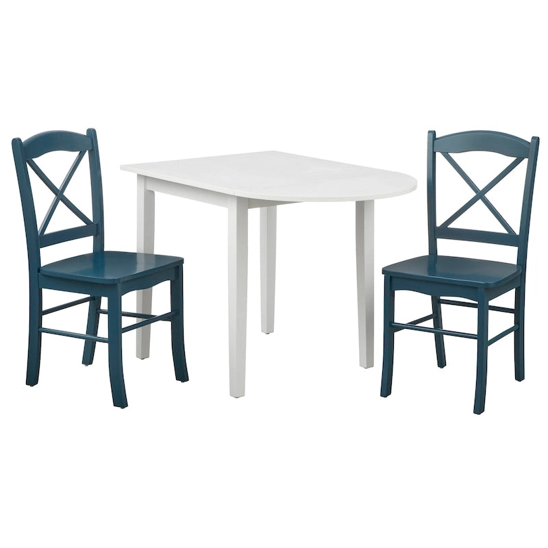 Ensemble de salle à manger en bois d'hévéa à abattants 2 places 5 couleurs (1 table + 2 chaises)