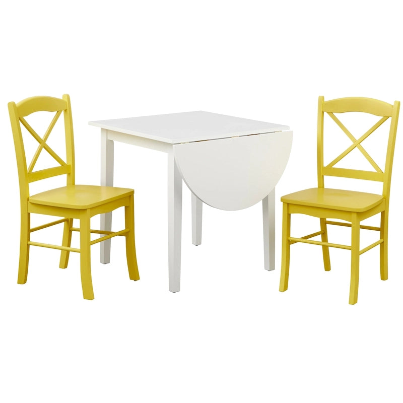 Ensemble de salle à manger en bois d'hévéa à abattants 2 places 5 couleurs (1 table + 2 chaises)