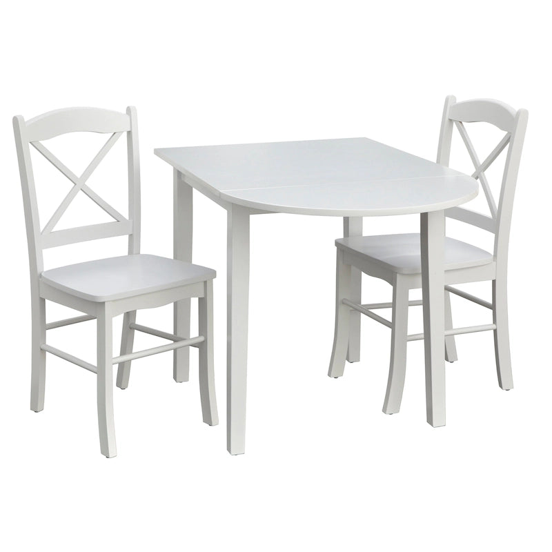 Ensemble de salle à manger en bois d'hévéa à abattants 2 places 5 couleurs (1 table + 2 chaises)