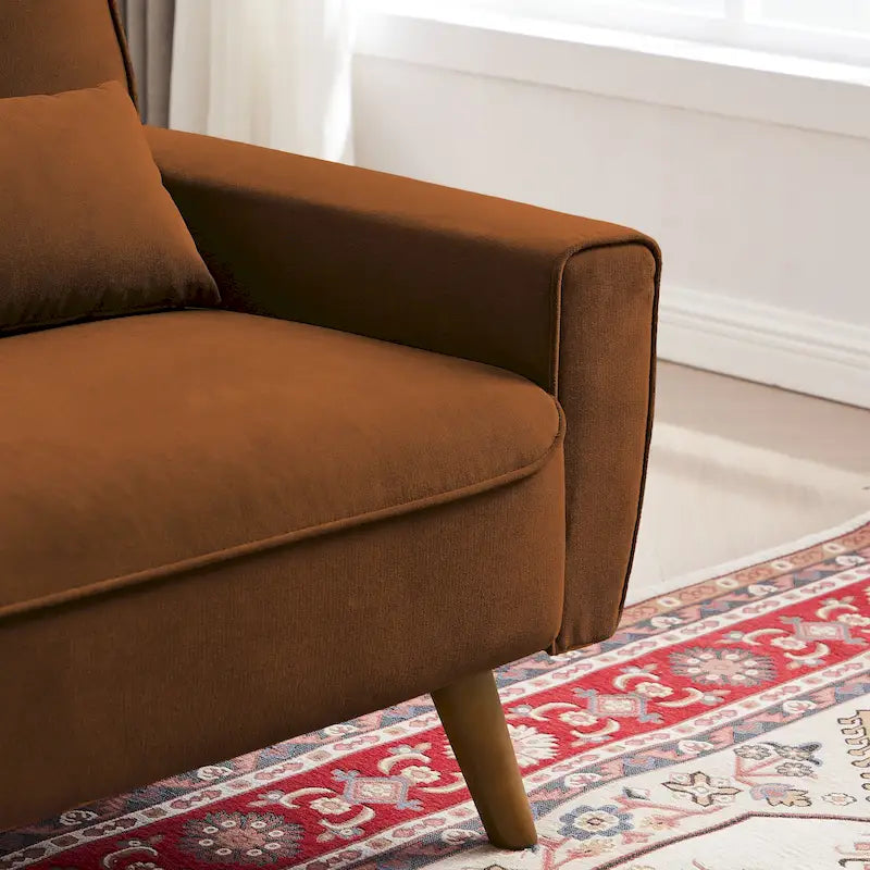 Causeuse moderne en lin touffeté 5 couleurs avec pieds en bois effilés et 2 oreillers pour 2 personnes