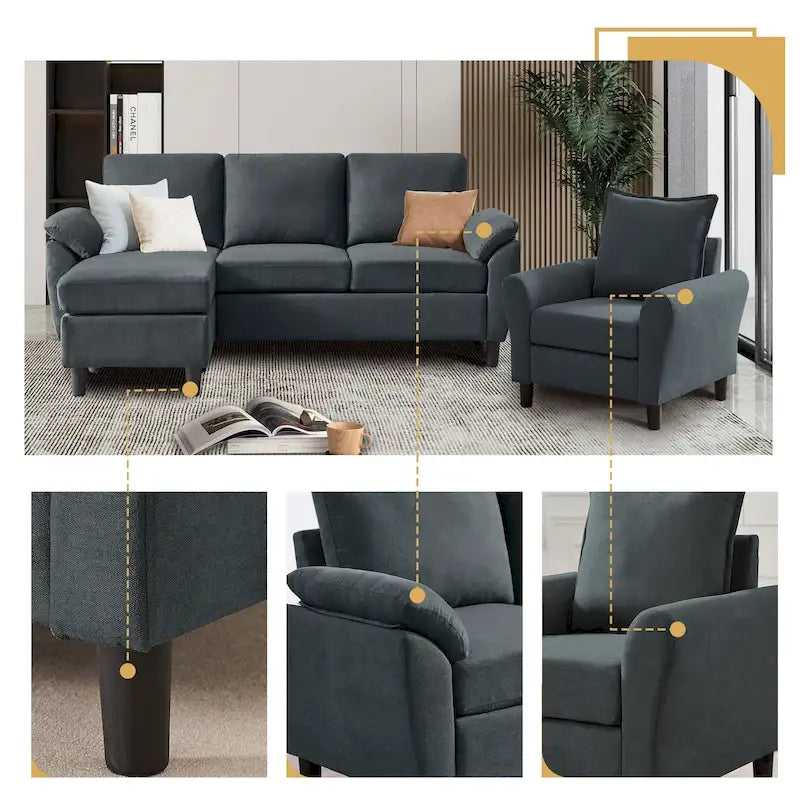 Ensemble canapé moderne de transition 8 couleurs avec fauteuil et ottoman pour 3+