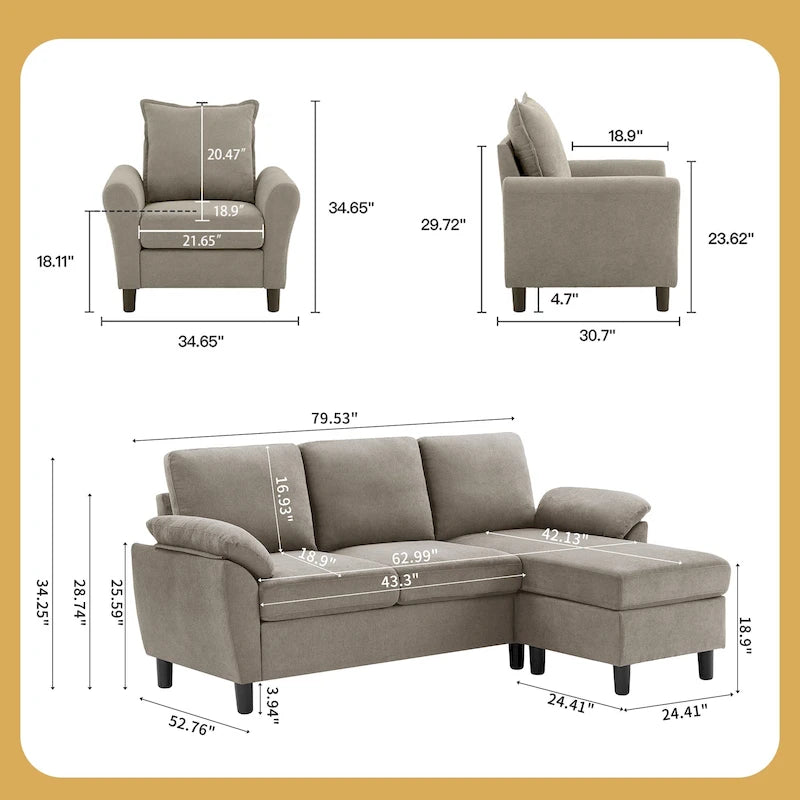 Ensemble canapé moderne de transition 8 couleurs avec fauteuil et ottoman pour 3+
