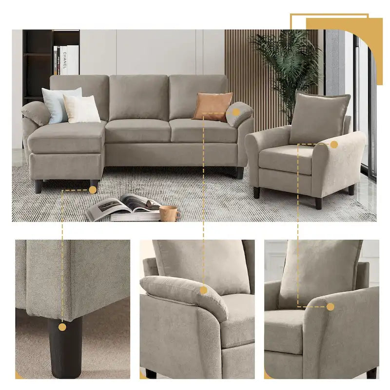 Ensemble canapé moderne de transition 8 couleurs avec fauteuil et ottoman pour 3+