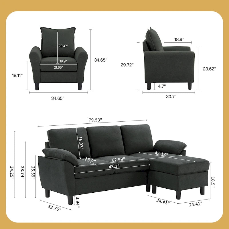 Ensemble canapé moderne de transition 8 couleurs avec fauteuil et ottoman pour 3+