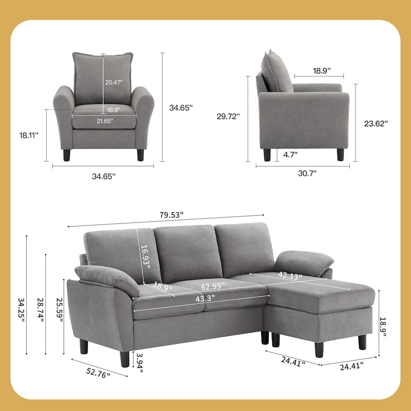 Ensemble canapé moderne de transition 8 couleurs avec fauteuil et ottoman pour 3+