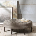 Ottoman capitonné ovale en tissu marron/beige/bleu pâle, 1 place