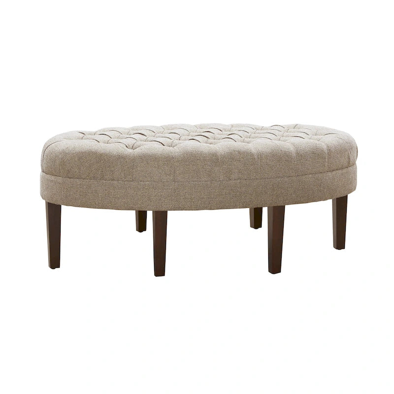 Ottoman capitonné ovale en tissu marron/beige/bleu pâle, 1 place