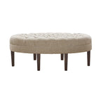 Ottoman capitonné ovale en tissu marron/beige/bleu pâle, 1 place