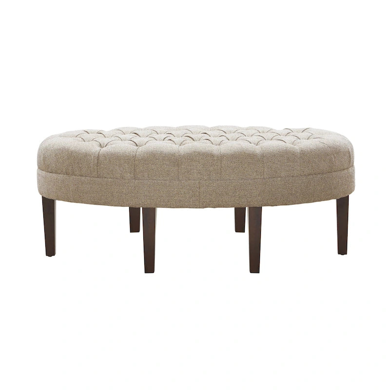Ottoman capitonné ovale en tissu marron/beige/bleu pâle, 1 place