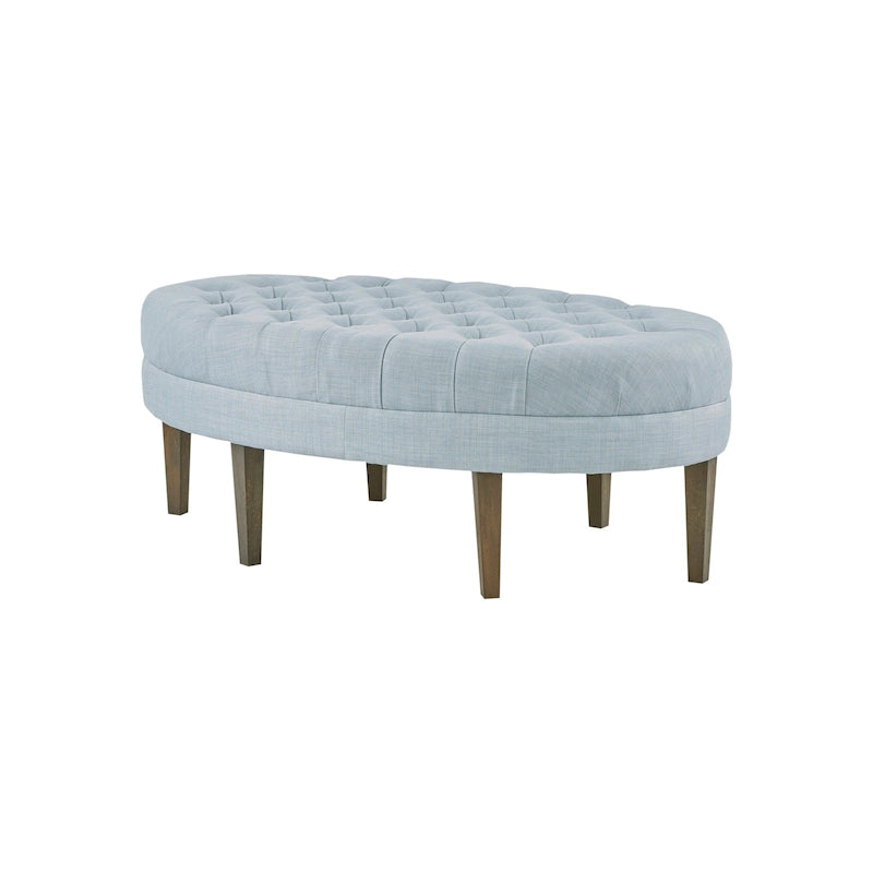 Ottoman capitonné ovale en tissu marron/beige/bleu pâle, 1 place