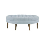 Ottoman capitonné ovale en tissu marron/beige/bleu pâle, 1 place