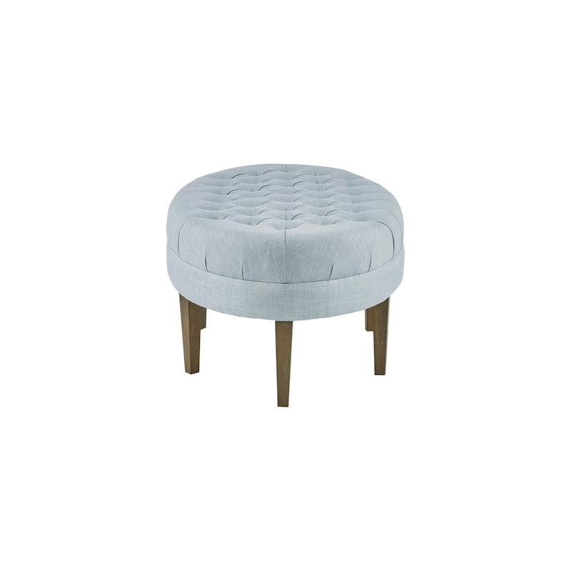 Ottoman capitonné ovale en tissu marron/beige/bleu pâle, 1 place