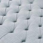 Ottoman capitonné ovale en tissu marron/beige/bleu pâle, 1 place