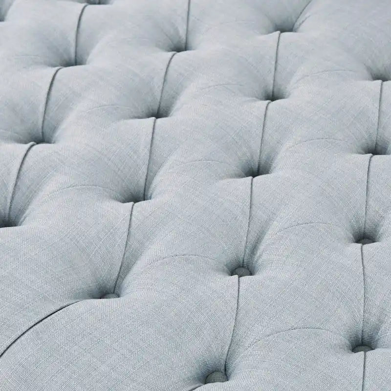Ottoman capitonné ovale en tissu marron/beige/bleu pâle, 1 place